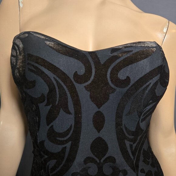 Y2K Maxi Dress Party Cocktail Size S Black Flocked Velvet Mermaid Fishtail - Picture 2 of 13